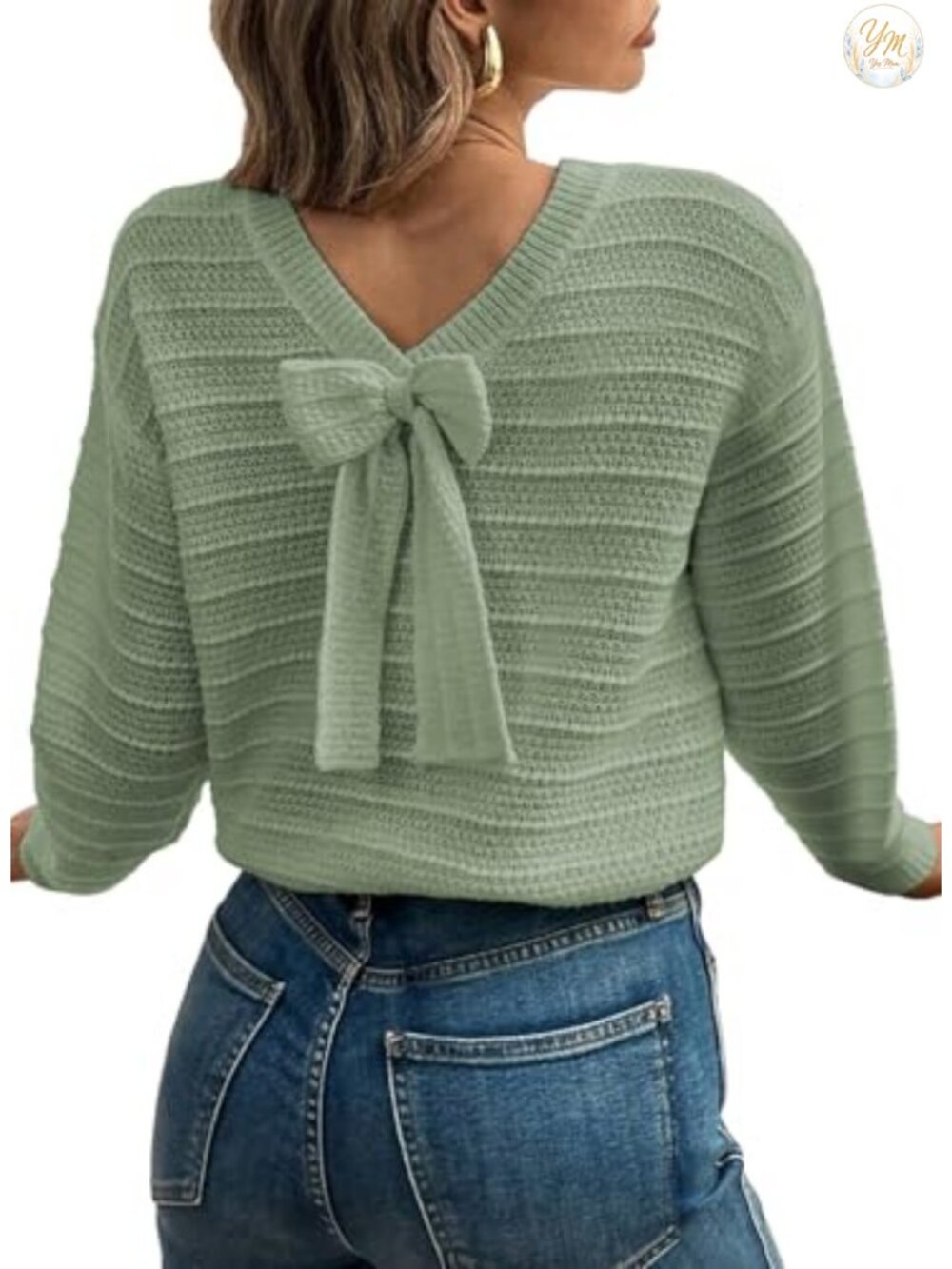Womens Bow Sweater Pullover Knit Long Sleeve Crew Neck Fall Top